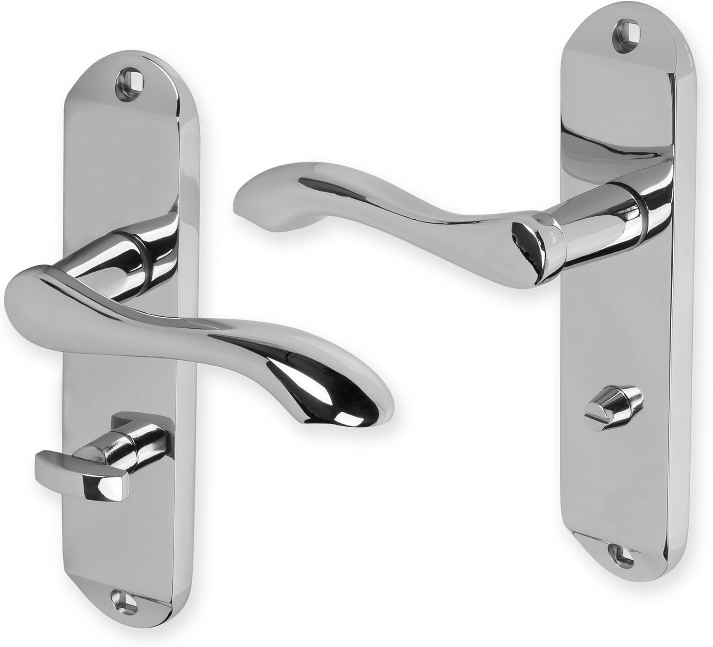 Bridewell Ironmongery Chrome Door Handles Lever, Lock or Bathroom Pair Of New (Bathroom)