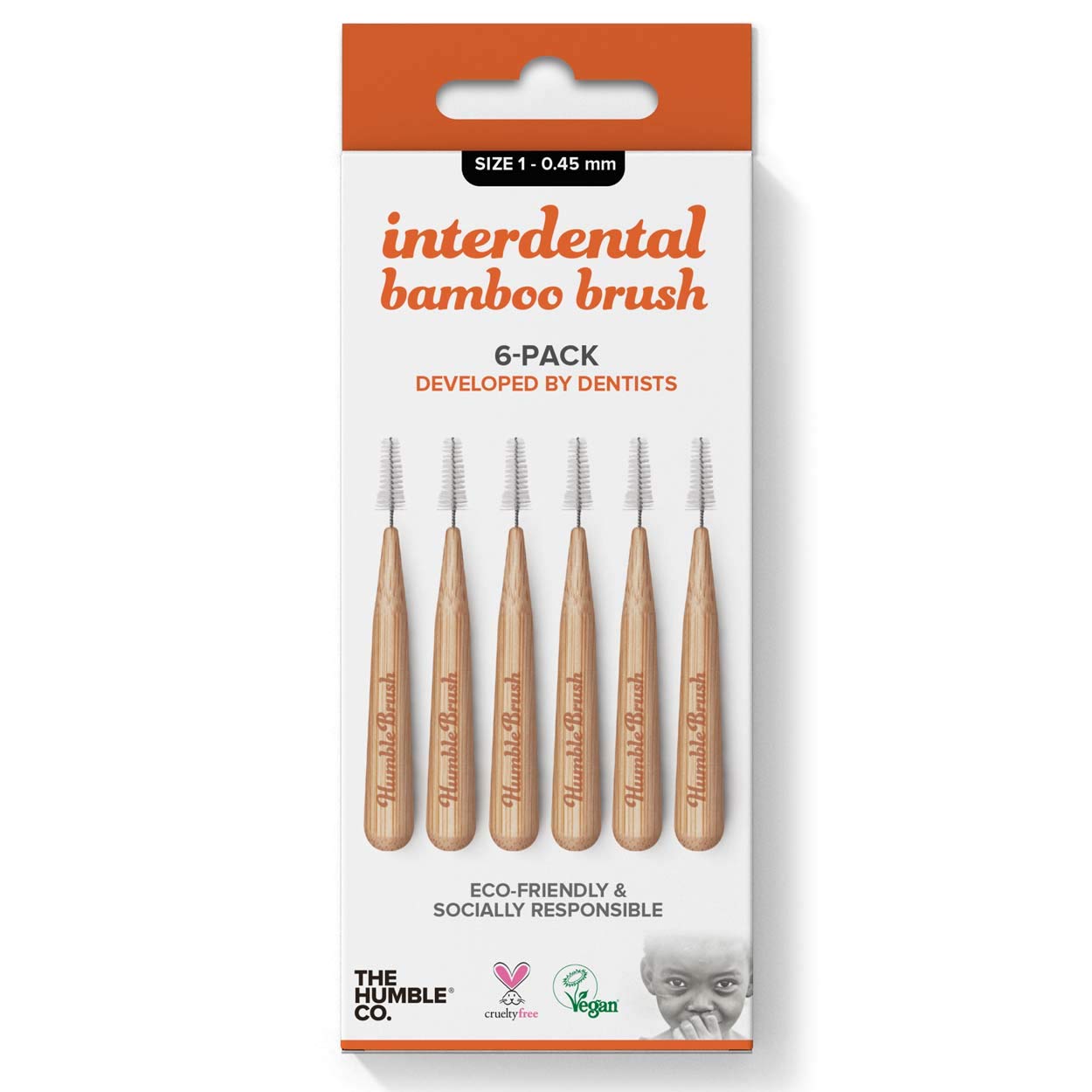 Humble Interdental Brush Bamboo Brushes - Size 1-0.45 mm - Orange - Pack of 4 (4 x 6 pcs.)