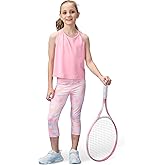 Gogokids Girls' Activewear Workout Set 2 Piece Athletic Sets Sleeveless Mesh Tank Tops and Capris Leggings Yoga Pants 5-12Y