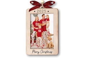 HANGWOOUS 2025 Christmas Ornament Picture Frame - Wooden Portrait Photo Frame Ornaments - Picture Frame Ornament For Tree - Merry Christmas Ornaments With Picture Insert - Christmas Gift For Family, Friends