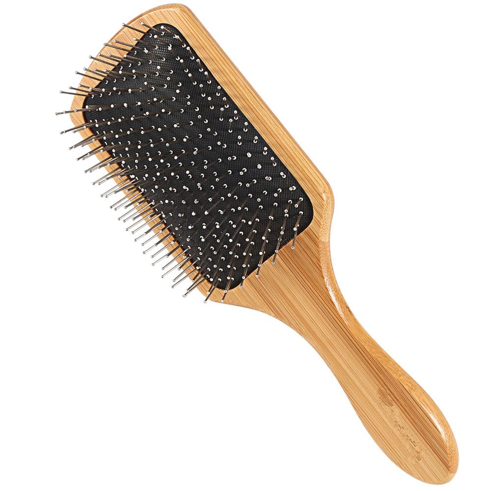 JYHYEU Keratin Oil Infused Natural Wooden Massage Hair paddle Brush-Beauty SPA Comb Detangler Brush For All Hair Types Improve Hair Growth,Sliver Metal Pins