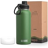 Koodee Insulated Water Bottle, 32 oz Stainless Steel Double Wall Vacuum Wide Mouth Sport Bottle with Leakproof Spout Lid (Grass Green)