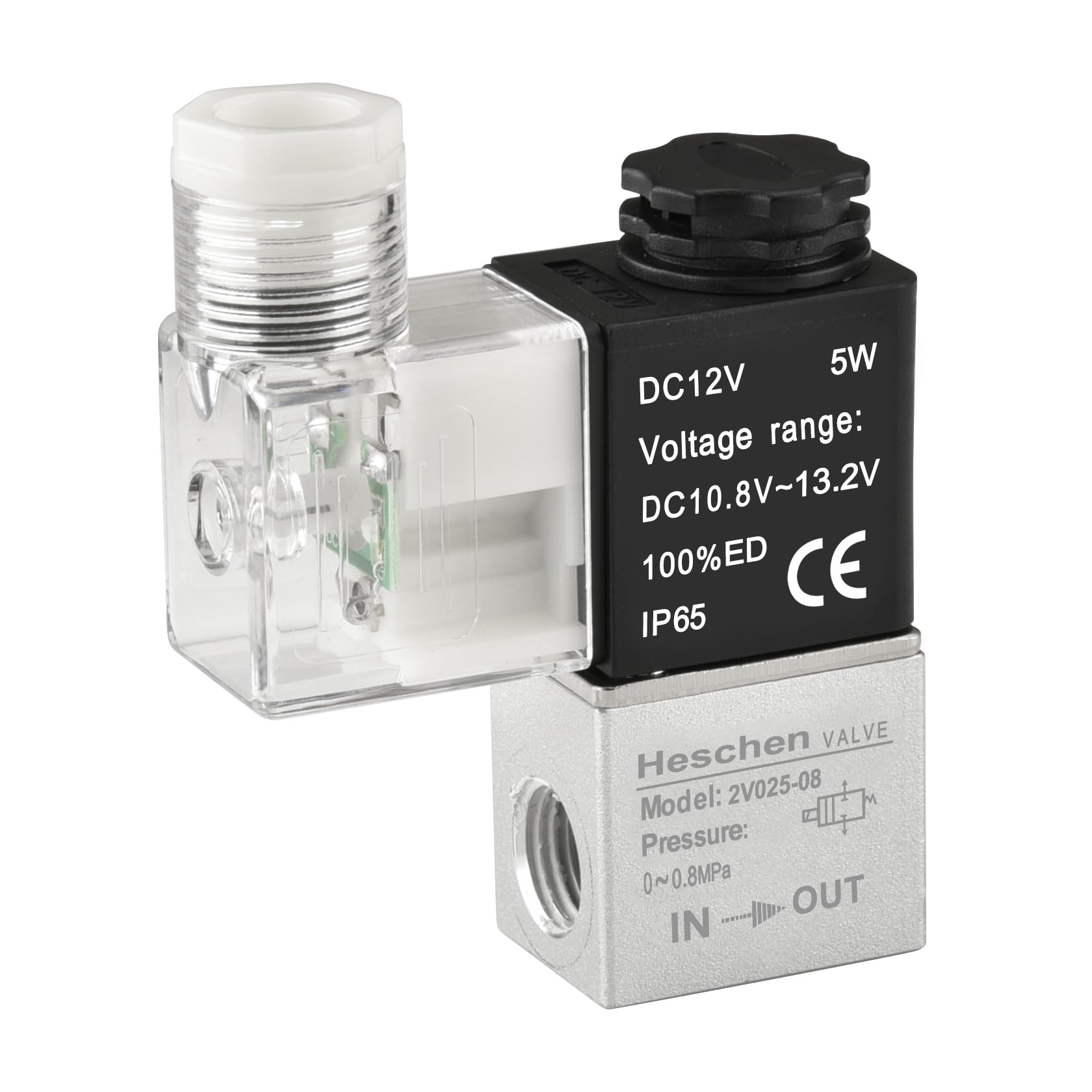 Heschen Electrical Pneumatic Solenoid Valve 2V025-08 12VDC PT1/4 2/2 Way Normally Closed