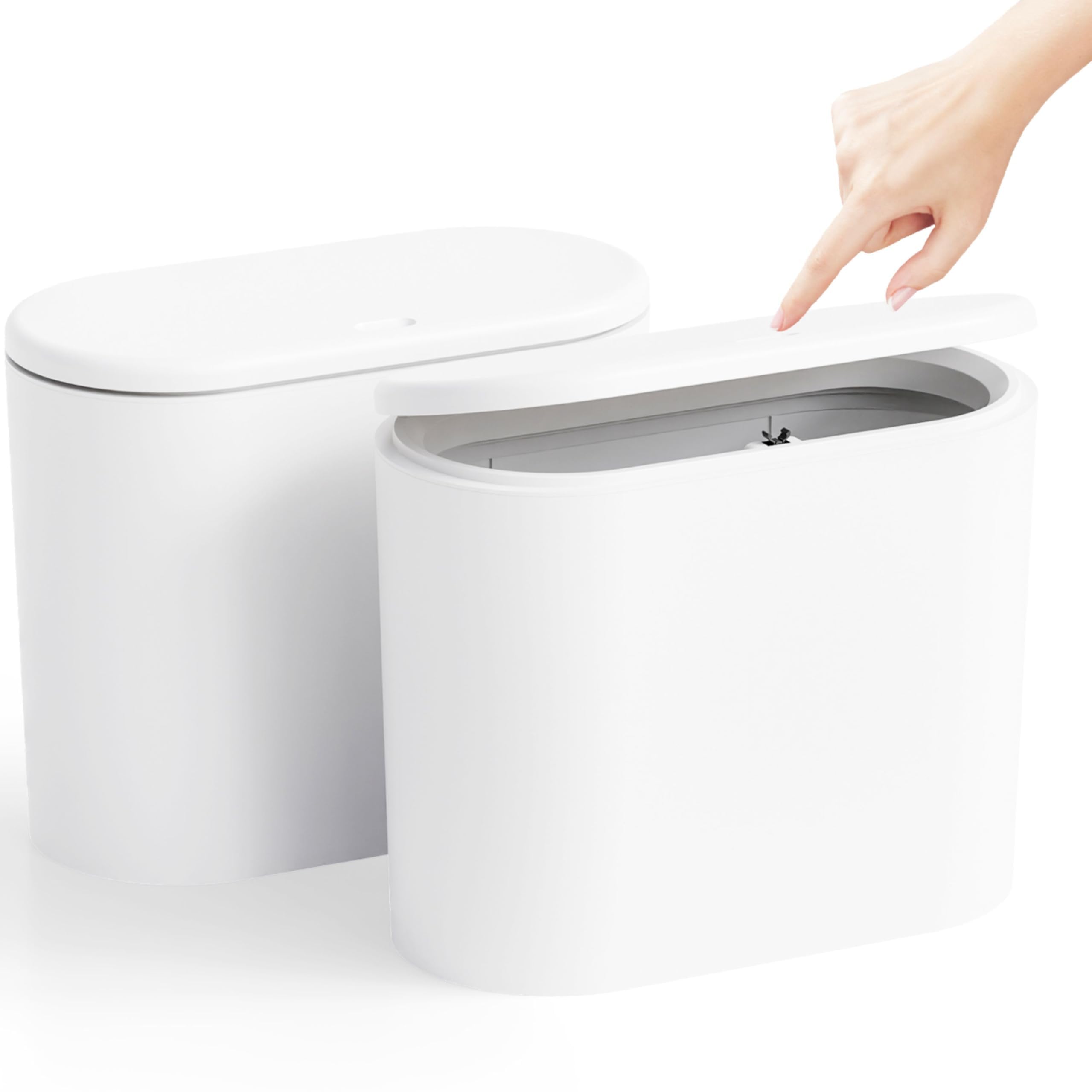 Photo 1 of Yieach 12 L Bathroom Trash Can With Lid,2 Pack 3.17 Gallon Slim Pet/Dog Proof Trashcan and Skinny Small Covered Trash Can for Kitchen,Office,RV,Bedroom and Dorm,Plastic Covered Wastebasket,Garbage Can