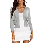 CPOKRTWSO Women's Cropped Cardigan 3/4 Sleeve Bolero Shrug for Dresses Lightweight Open Front Button Down Sweater