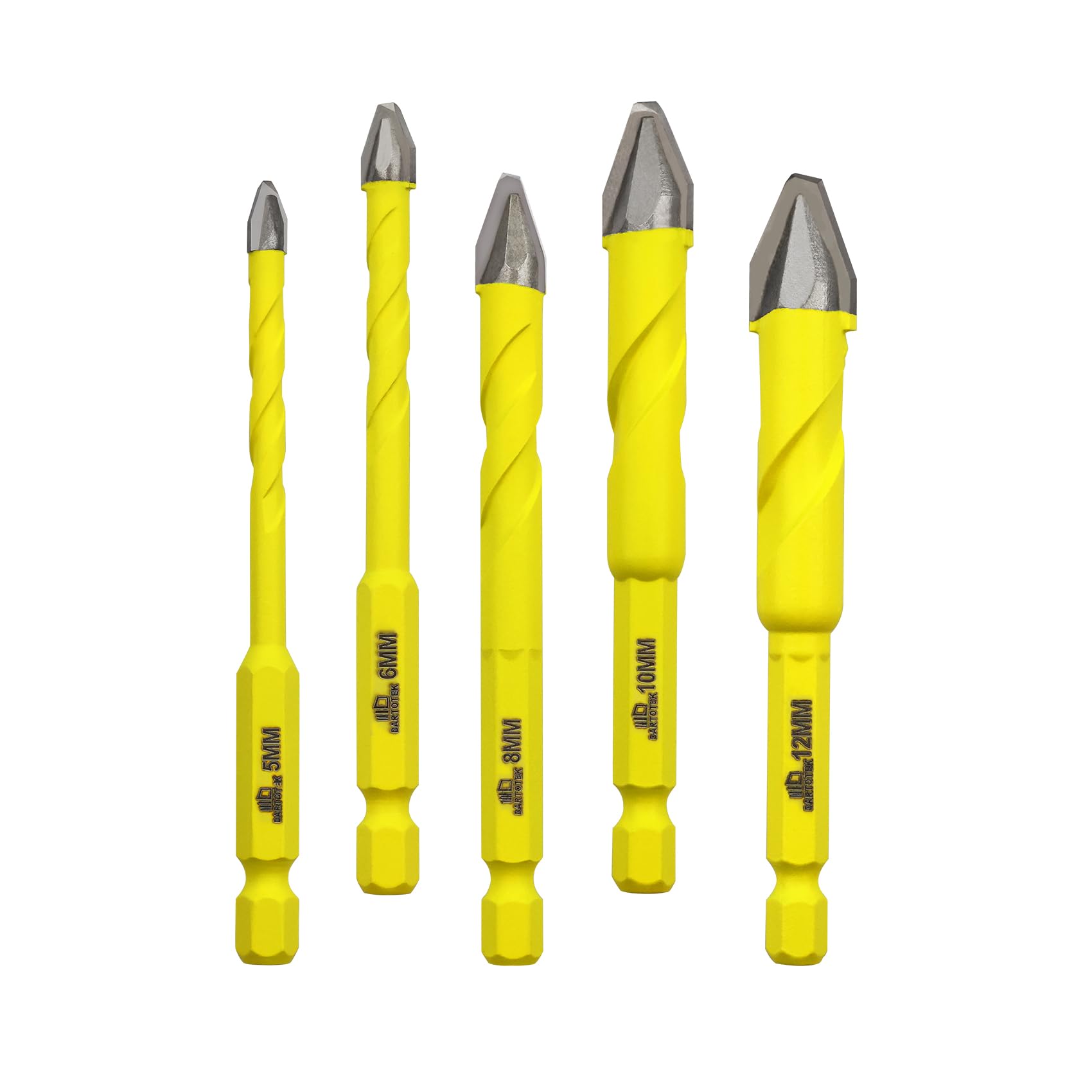 Schräger Kopf Exzenterbohrer 5/6/8/10/12MM Bitsatz DARTOTEK Spiralbohrer Holz/Kunststoff/Glas/Beton/Ziegel Multi-Material-Bohrer mit Bit-Aufbewahrungskoffer, 5 Stück