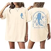 Christian Oversized Shirt for Women Faith Bible Verse Graphic Tee Top Vacation Summer Casual Boho Wildflowers T Shirt