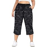 COOTRY Plus Size Capris for Women Loose Drawstring Yoga Workout Sweat Pants with Pockets