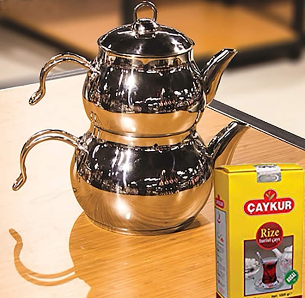 Turkish Caydanlik Teapot Tea Maker Stainless Steel Mini Size Designer Gift 500G Turkish Black Tea UK Stock