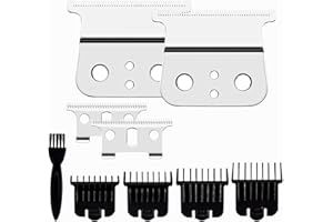 CR8GR8 2 Pcak Professional Barber-Grade T-Blade Replacement Compatible with Andis T-Outliner，Barber-Approved T Clipper & Trimmer Blades#04710/04521，Precision Sharp，Zero-Gap Fit (Silver+4 Guards)