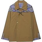 CUFEZN Womens Reversible Cropped Trench Coat 2025 Fall Fashion Notch Collar Plaid Oversized Short Jacket with Pockets