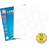Pony Packaging 2.5" Round Sticker Labels for Laser/Ink Jet Printers, White Printable Labels Sheets, Circle Sticker Labels, 10