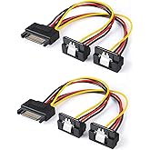 CableCreation SATA Power Cable, [2-Pack] 6-Inch SATA 15 Pin Male to 2xSATA 15 Pin Down Angle Female Power Splitter Cable