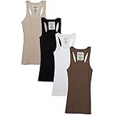 Trendyfriday 4 Pack or 2 Pack Women's Basic Ribbed Tank Top (Medium, 4 Pack - Black, White, Mocha, Taupe)