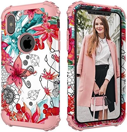 iPhone X Case,CASY MALL 3-Layer Heavy Duty Hybrid Full-Body Protect Case for Apple iPhone X 5.8 Inch 2017 Release Flower