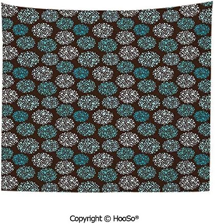 Durable Washable and Reusable tapestry wall hanging carpet 59x40in,Dots Forming Oval Shapes Retro Style Abstract Geometric Vintage Decorative,Brown Turquoise White Comfy and No Strange Odor home deco