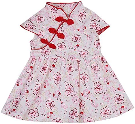 Summer Girls Kids Chinese Qipao Floral Cheongsam Mini Dress (1-2 Year, Red)