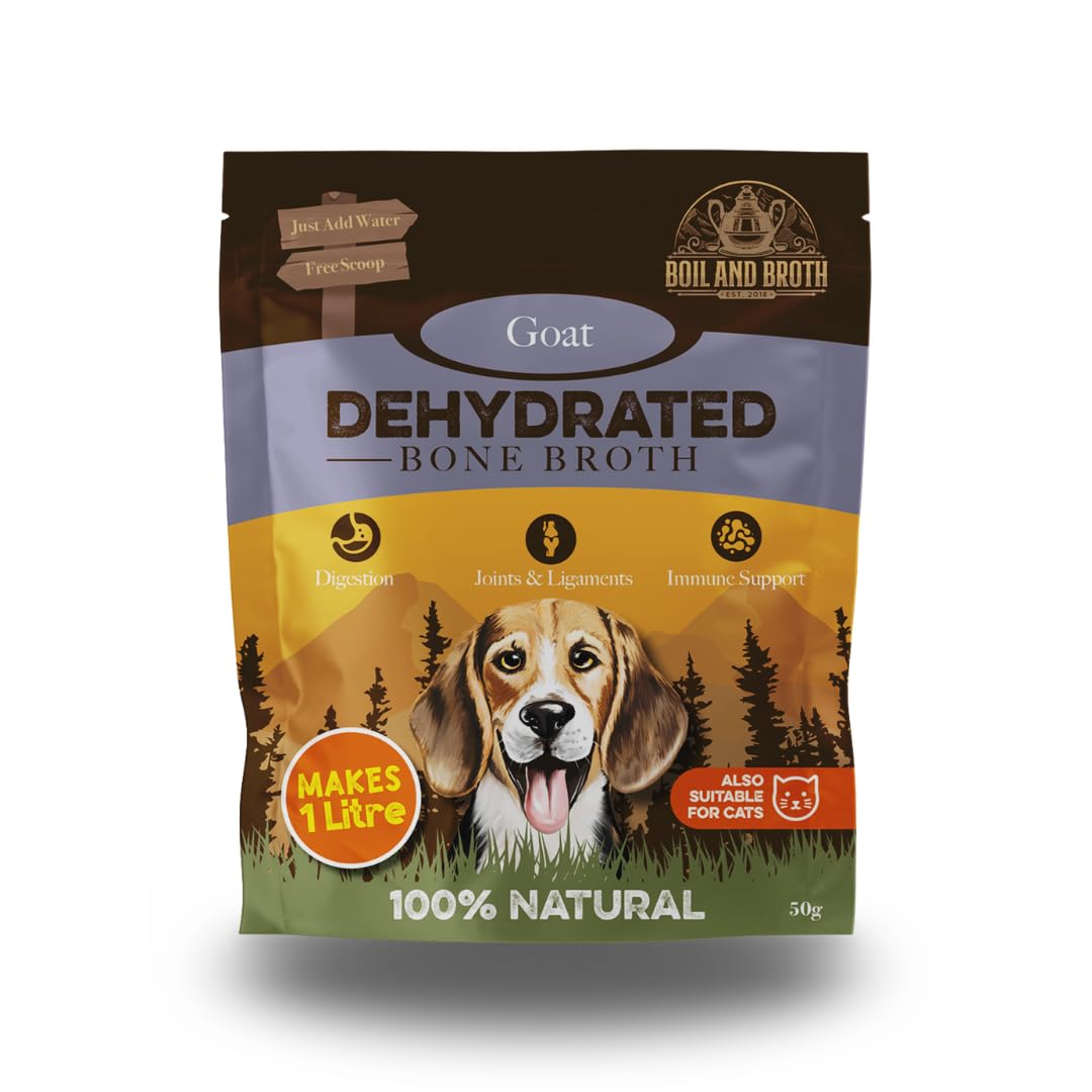 Boil and Broth Dehydrated Goat Broth for Dogs, 50g resealable pouch. Makes 1L