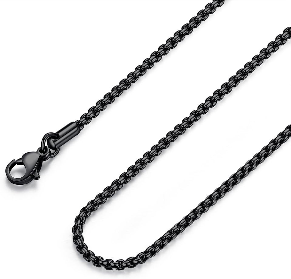 FOSIR 2-4MM Mens Womens Stainless Steel Black Rolo Cable Chain Necklace 18-36 Inch