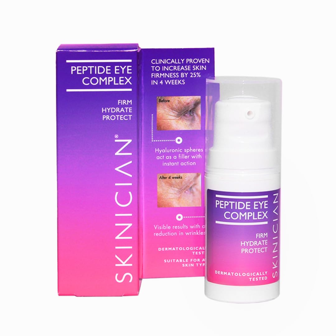 SKINICIAN Ageless Peptide Eye Complex - Anti-Wrinkle Eye Cream with Hyaluronic Acid & Vitamin C - Peptide Serum Eye Cream for Dark Circles - Stimulate Collagen Product - Vegan & Cruelty Free (15ml)