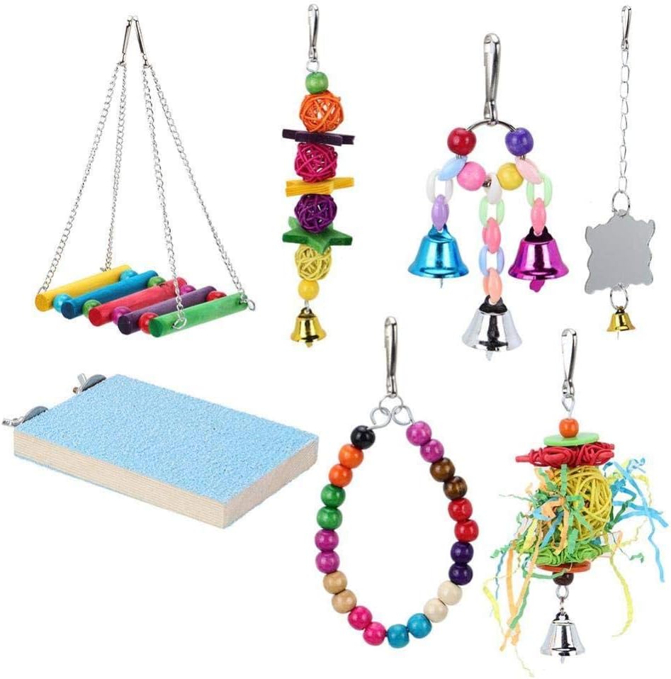 Bird Parrot Toys 7 Pack Colorful Bird Chewing Toys Swing