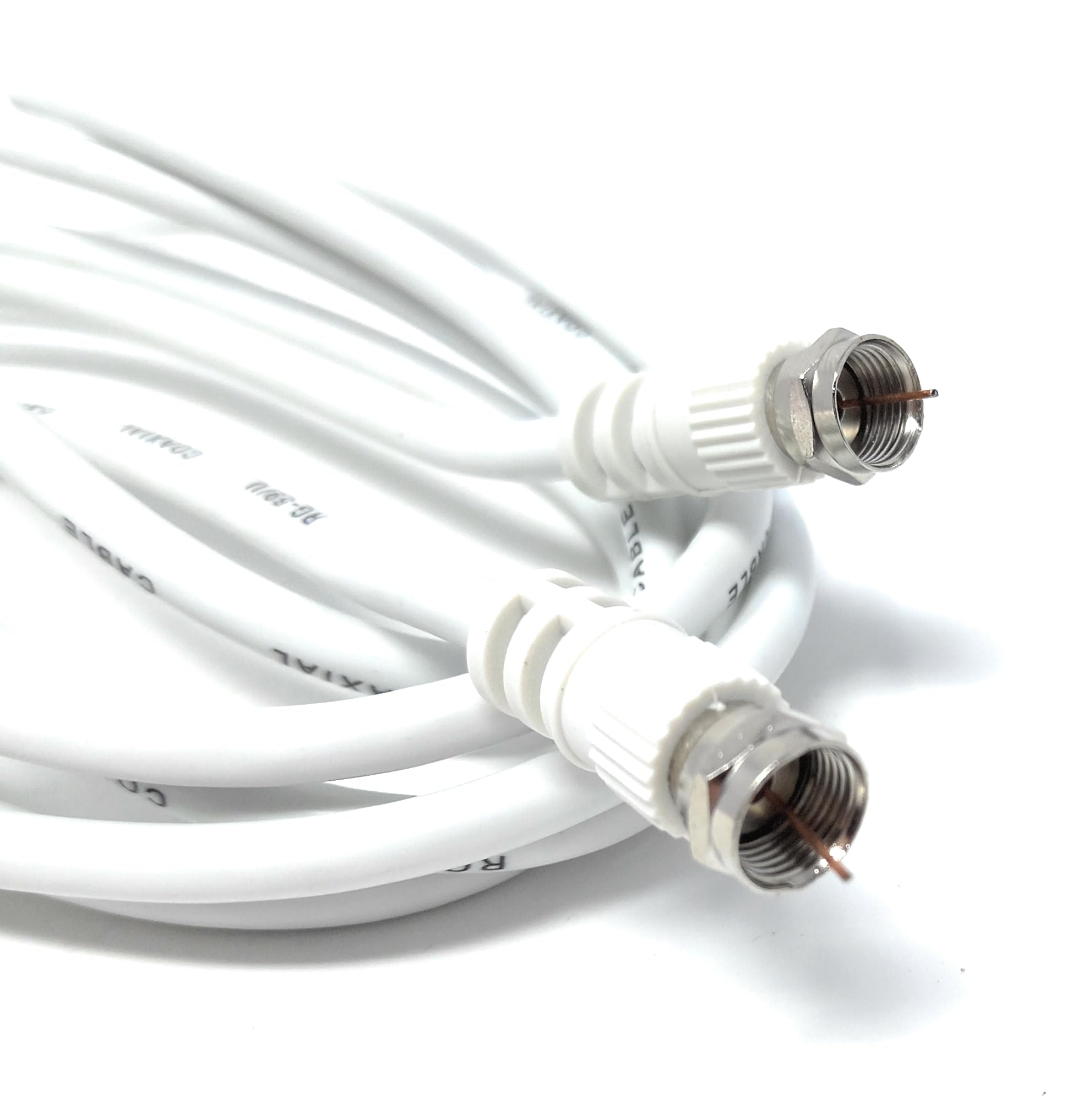 DRUT 2m F-Type Male to Male Coax Coaxial Cable, Extension 75ohm Cord Wire Compatible with Satellite Dish, TV Antenna, Freeview TV, DVD, VCR, SKY HD, Virgin, BT White 6.5ft