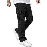 Ntrlv Men's Casual Cargo Pants Elastic Waist Hiking Work Pants Stretch Straight Leg Trousers with Multi Pockets