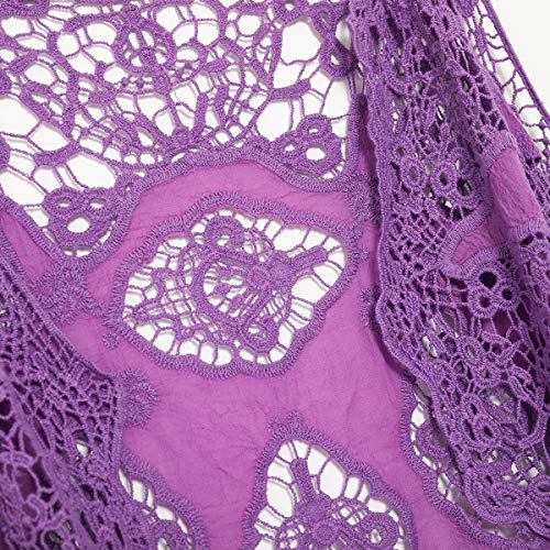 jastie Open Stitch Cardigan Boho Hippie Crochet Vest (Purple)