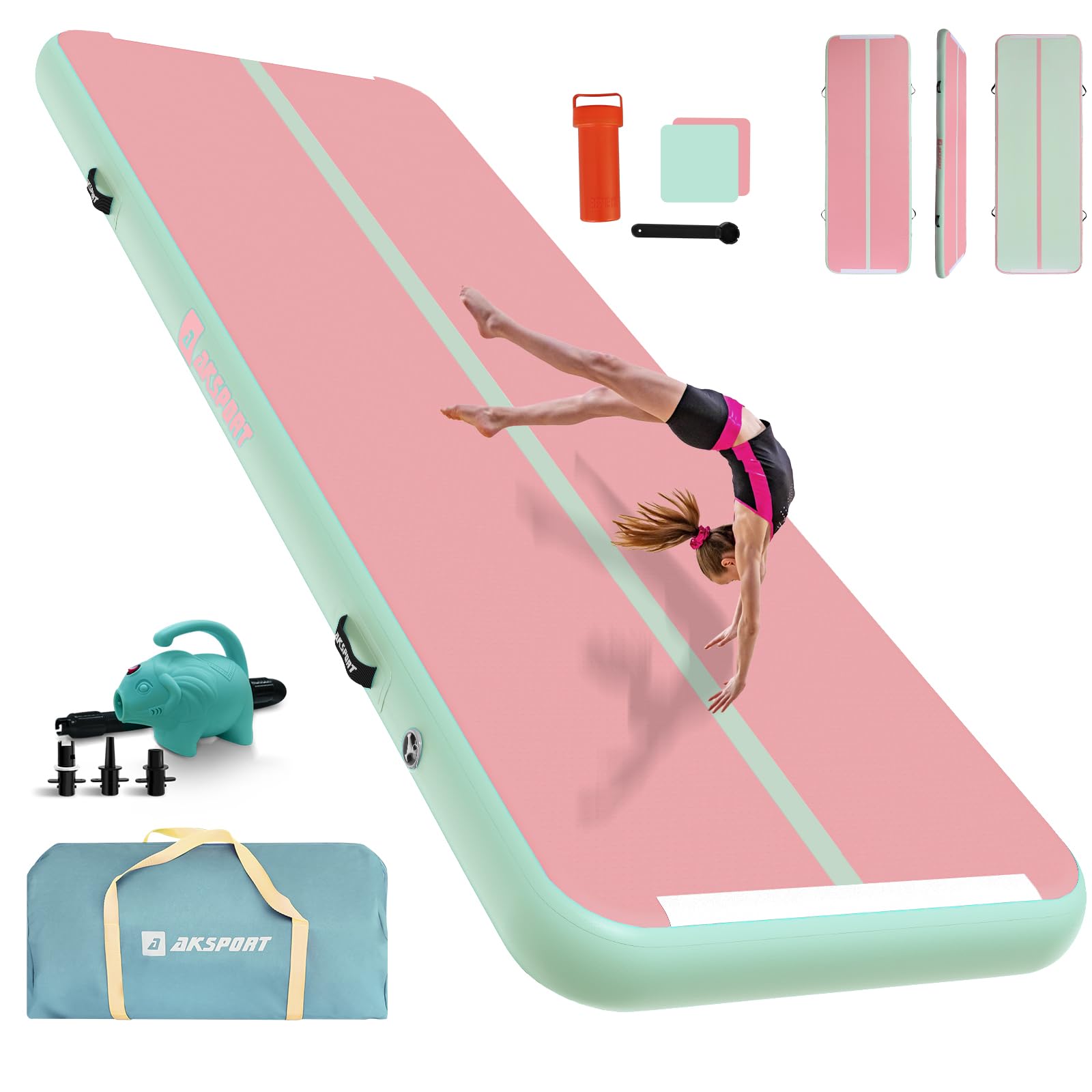 AKSPORT Inflatable Gymnatsics Mat Tumble Track 10ft 13ft 16ft 20ft 23ft Air Tumbling Mat with Air Pump for Home Use/Training/Cheerleading/Yoga Image