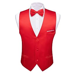 Barry.Wang Mens Red Formal Suit Vest V-neck Regular