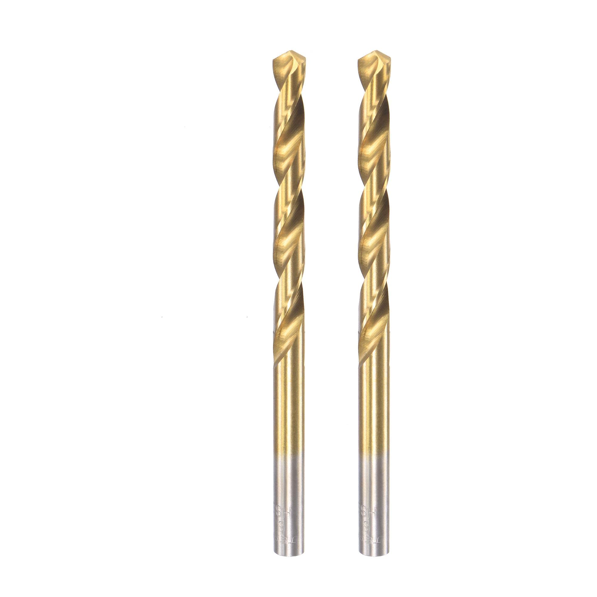 sourcing map 6.1mm Drill Bits High Speed Steel Straight Shank 100mm Length Twist Drill Bit Fully Ground Titanium Coated 2 Pcs