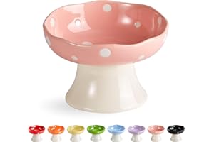 TRUNDISAN Ceramic Raised Cat Bowl, Mushroom Shaped Tilted Feeding Dish, Whisker Friendly Wide Design, Dishwasher Safe for Indoor Cats