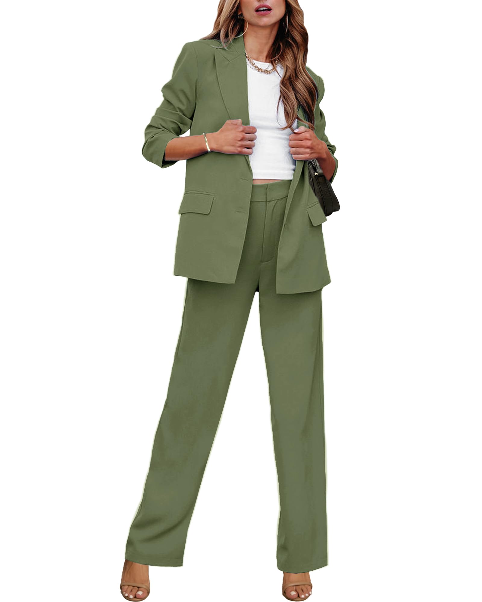 Photo 1 of Luvamia Olive Green Business Casual Blazer - Two-Piece Set for Women - Medium (US Size 8-10)