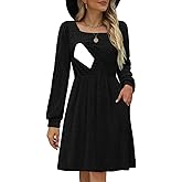 CzzzyL Womens Nursing Fall Dresses Square Neck Long Sleeve Winter Knit Sweater Dress 2024 with Pockets