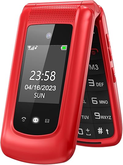 uleway Big Button Mobile Phone for Elderly SIM Free 2G Red Flip SOS Torch