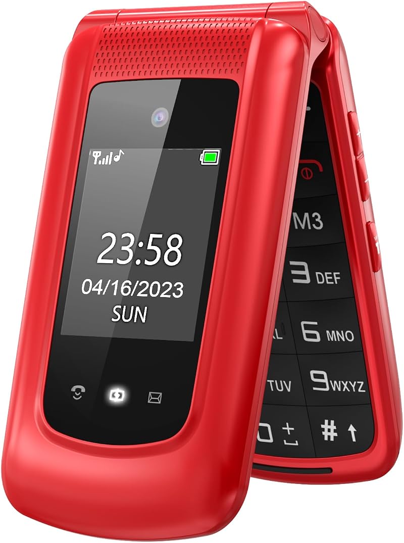 uleway Big Button Mobile Phone for Elderly SIM Free 2G Red Flip SOS Torch
