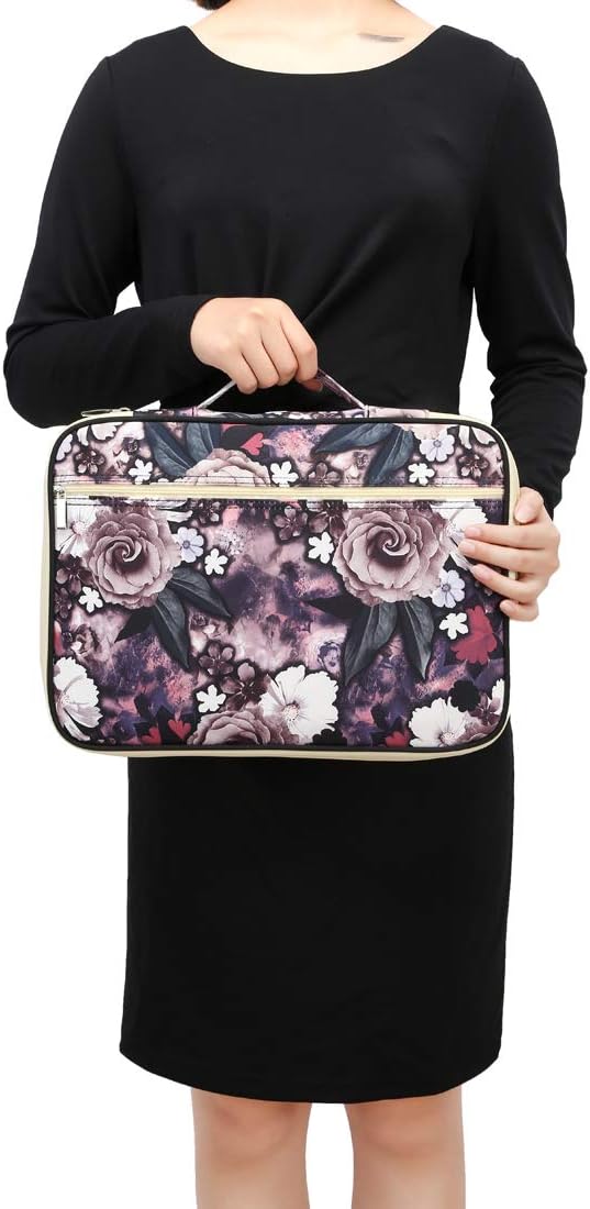Multi-Functional A4 Document Portfolio Case Bag for Mac, Ipads, Notebooks and Pens, Portfolio Organizer with Zippers, Waterproof, Blossom : Office Products