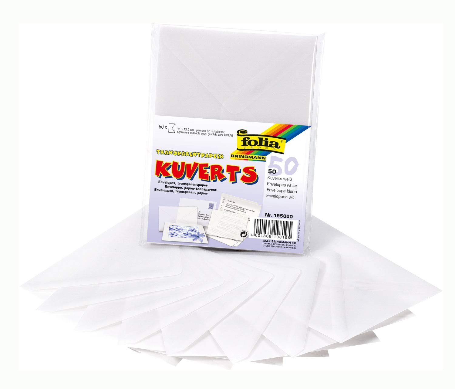Folia 195000 Envelopes made from Tracing Paper Pack of 50 White