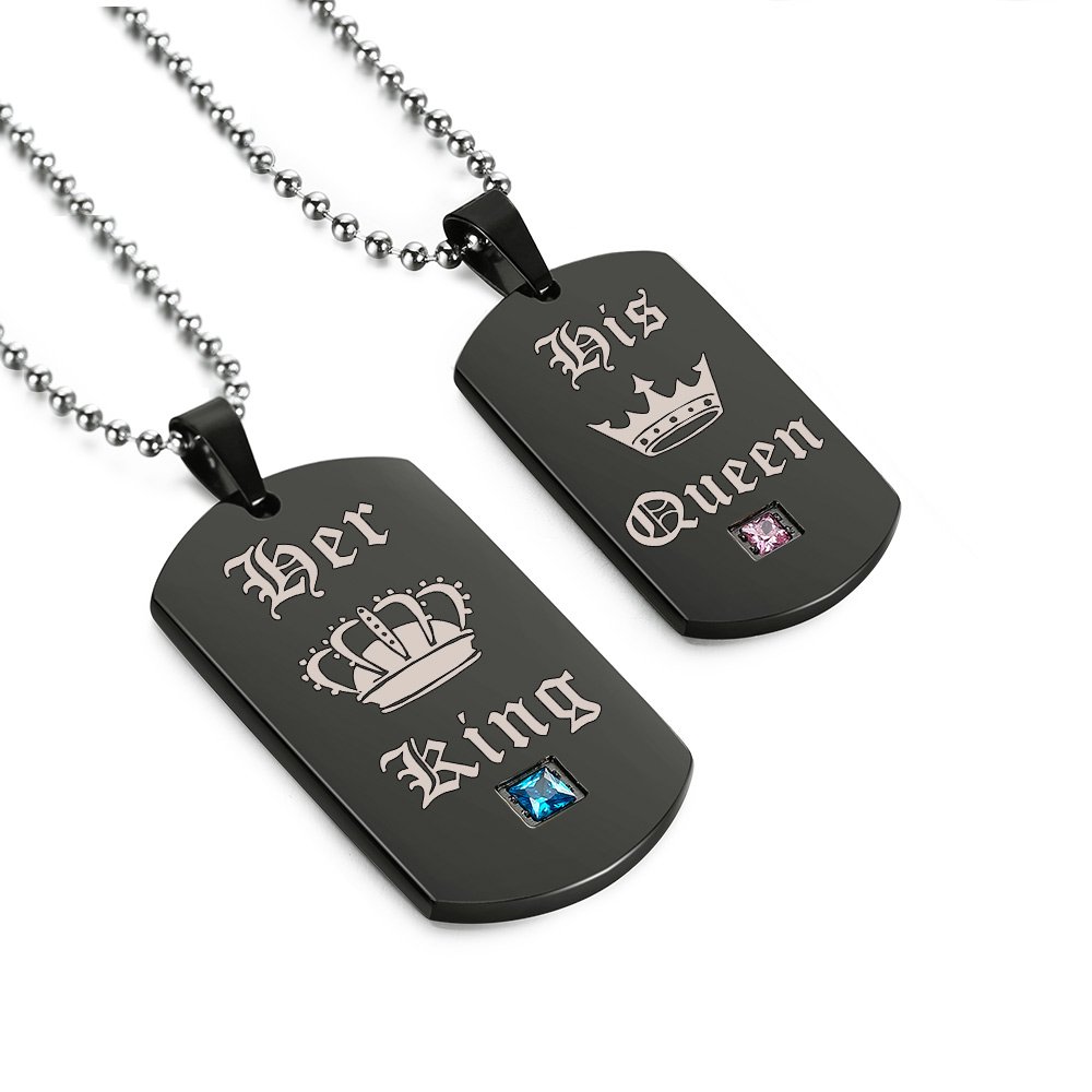 Gagafeel His Hers Couple Necklace Titanium Stainless Steel Pendant Crown Tag Queen & King Matching Set Gift for Lover (A pair)