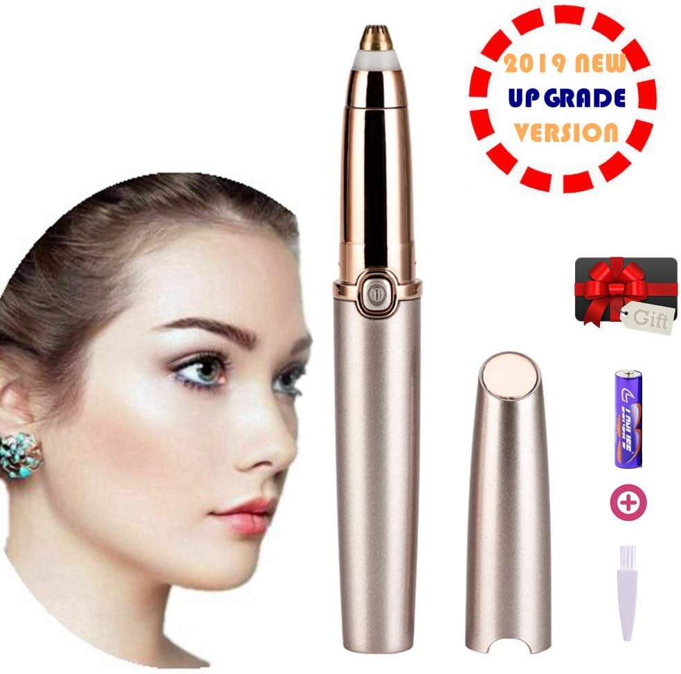 Eyebrow Hair Remover, Electric Painless Eyebrow Trimmer Epilator for Women, Updated Portable Eyebrow Hair Removal Razor with Light (Button Version-Rose Gold)