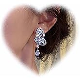 W WEILIRIAN Bohemian Crystal Butterfly Earrings Cz Butterfly Stud Earrings Teardrop Rhinestone Dangle Earrings Butterfly Shape Earrings Jewelry for Women