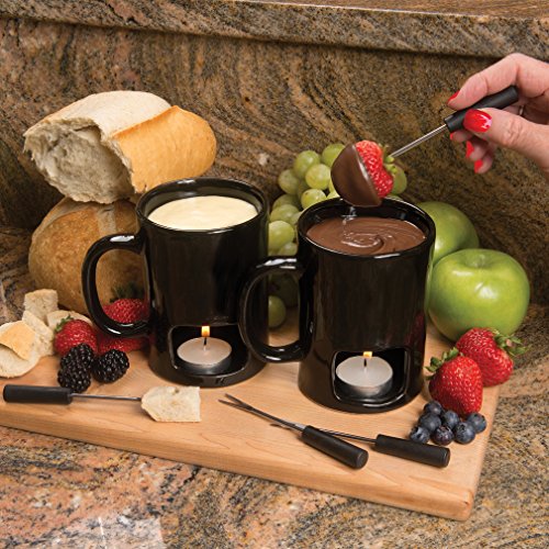 Evelots Fondue Mugs,2 Mugs,4 Forks Votive Candles-Minor