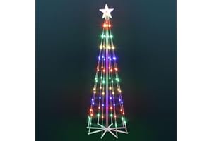 Skcoipsra 5' LED Animated Outdoor Christmas Tree, Multicolor Lightshow Lighted Cone Wire Tree with Topper Star, Christmas Outdoor Decorations Artificial Lighted Tree for Indoor Outdoor Yard Patio