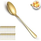 ReaNea Gold Dinner Spoons 24 Pieces, Stainless Steel Titanium Gold Plating Table Spoon, Soup Spoons, Use for Home, Restaurant