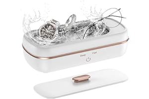 Cnkaite Ultrasonic Jewelry Cleaner, 47KHZ Ultrasonic Glasses Cleaner Machine Portable with Two Timer Silver Jewelry Cleaner for Eyeglasses, Watches, Rings, Necklaces, Coins, Dentures