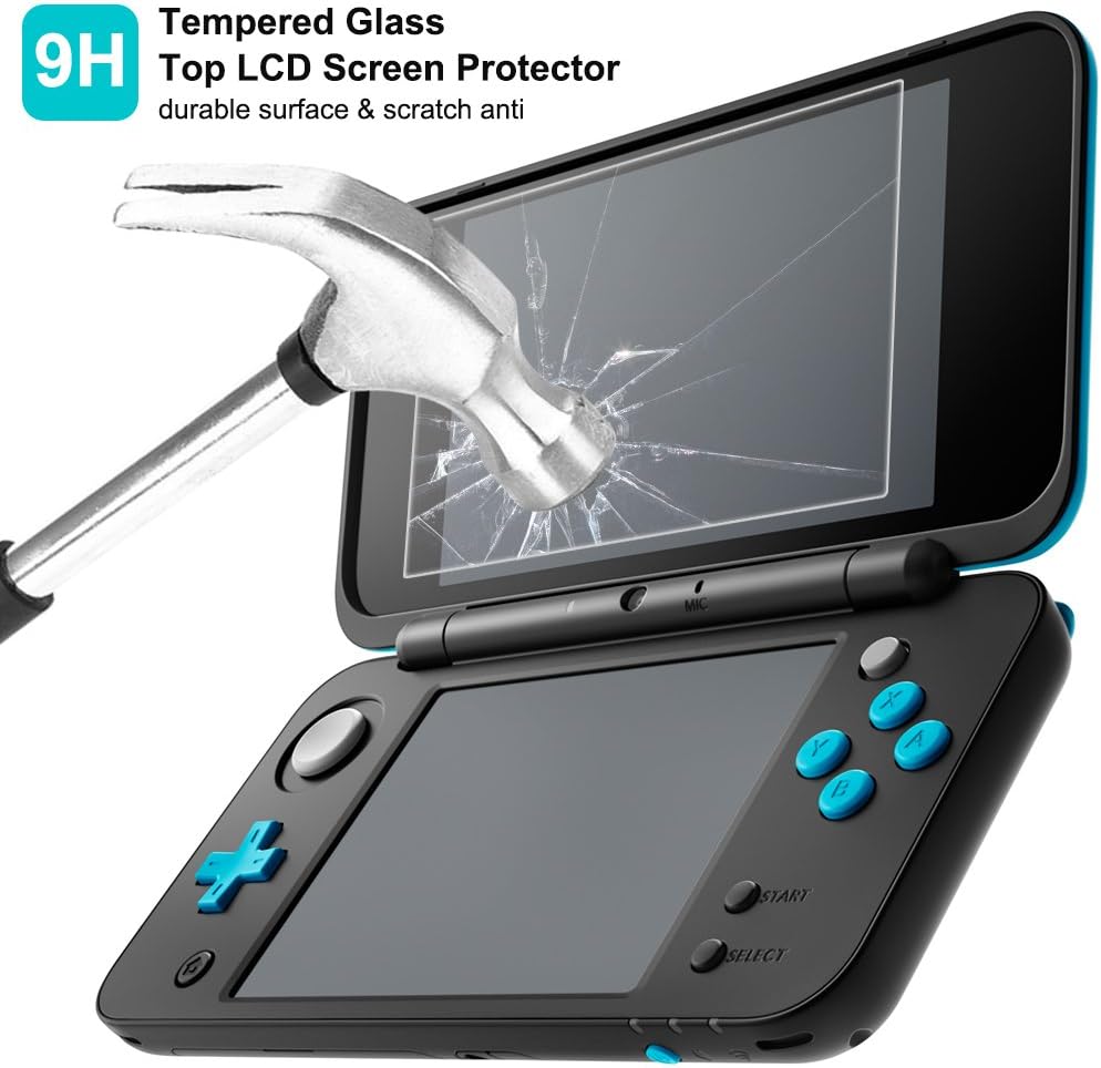 AFUNTA Screen Protector Compatible Nintendo 2DS XL, 2 Pack (4 Pcs) Tempered Glass for Top and Bottom Screen, 2DS Protective Films Accessory: Computers & Accessories