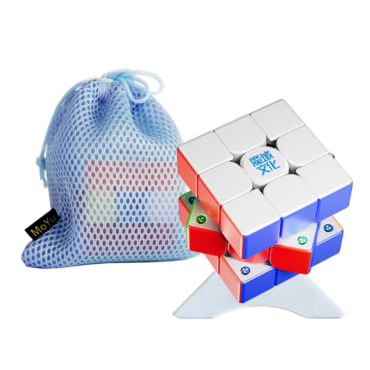 MoYu WeiLong V11 3x3 Magic Puzzle Cube Visible M 8-Level Dual Adjustment Competition Level Feel 3x3x3 Twist 3D Turning Cubes + Bag + Stand (WeiLong V11 Spring M Magic Cloth Version)