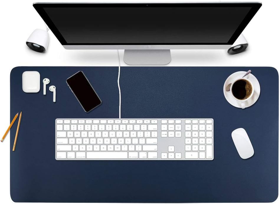BUBM Desk Pad Protector 35.4" x 17", PU Leather Desk Mat Blotters Organizer with Comfortable Writing Surface(Dark Blue) : Office Products