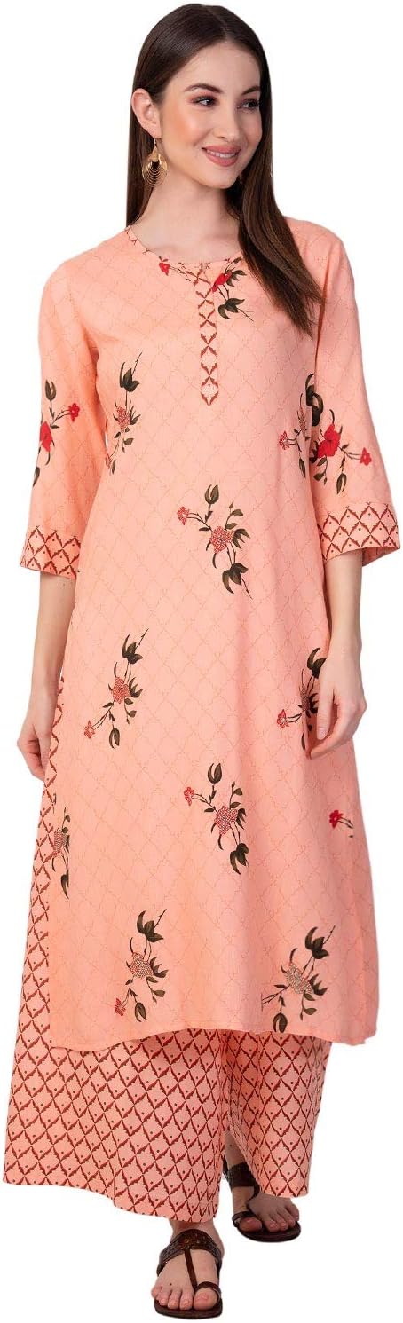 Women's Kurtas with Palazzo Set (Peach)
