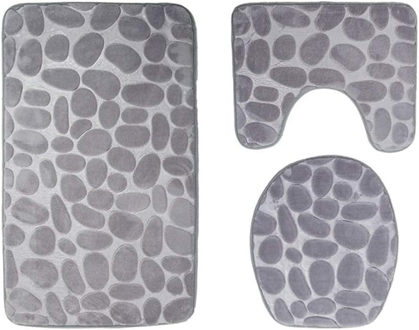 ele ELEOPTION 3 Piece Non Slip Pedestal Bath Mat Set, Toilet Lid Cover Mat - Image 3